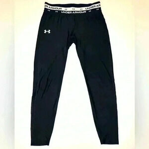 Under Armour Girls HeatGear Armour Leggings Black White Youth XL
